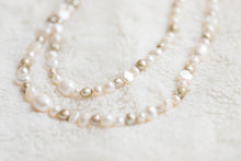 Load image into Gallery viewer, Long 72" 4-6mm Baroque White + Gold Freshwater Pearl necklace