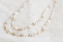 Load image into Gallery viewer, Long 72" 4-6mm Baroque White + Gold Freshwater Pearl necklace