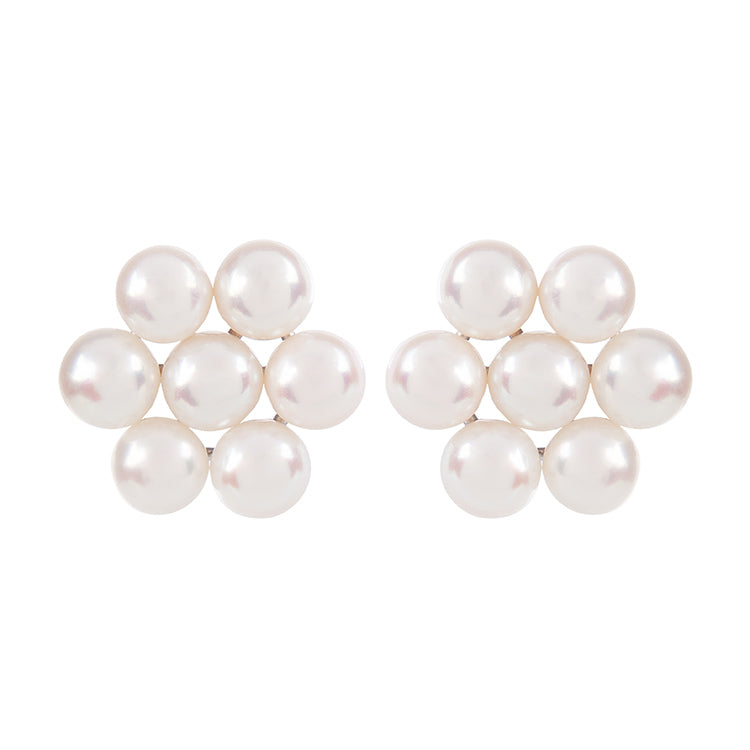 White Pearl Flower Studs with Gold Posts