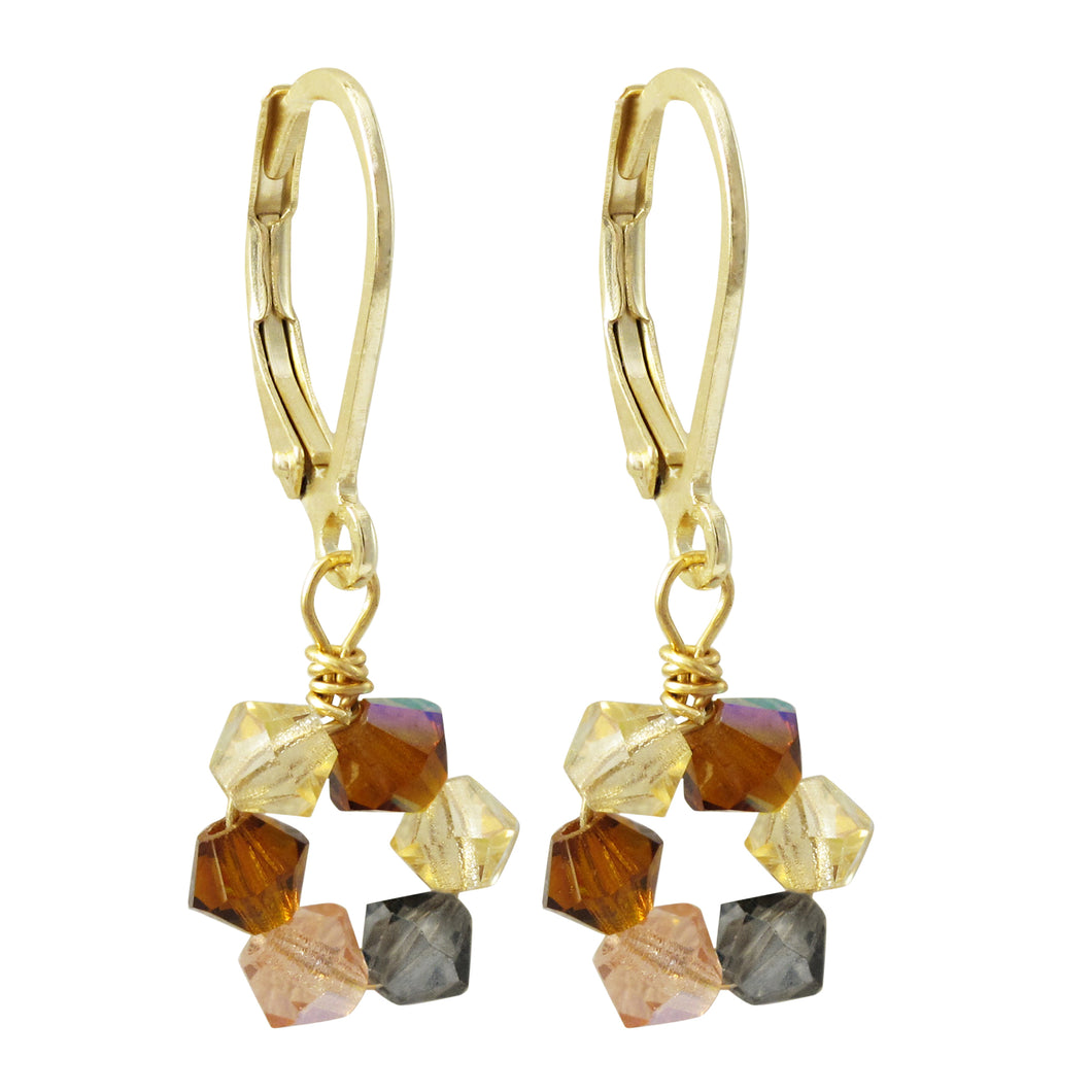 CHAMPAGNE COMBINATION 4MM SWAROVSKI BEADS IN FLOWER SHAPE, GOLD PLATED SURGICAL STEEL LEVER BACK EARRINGS