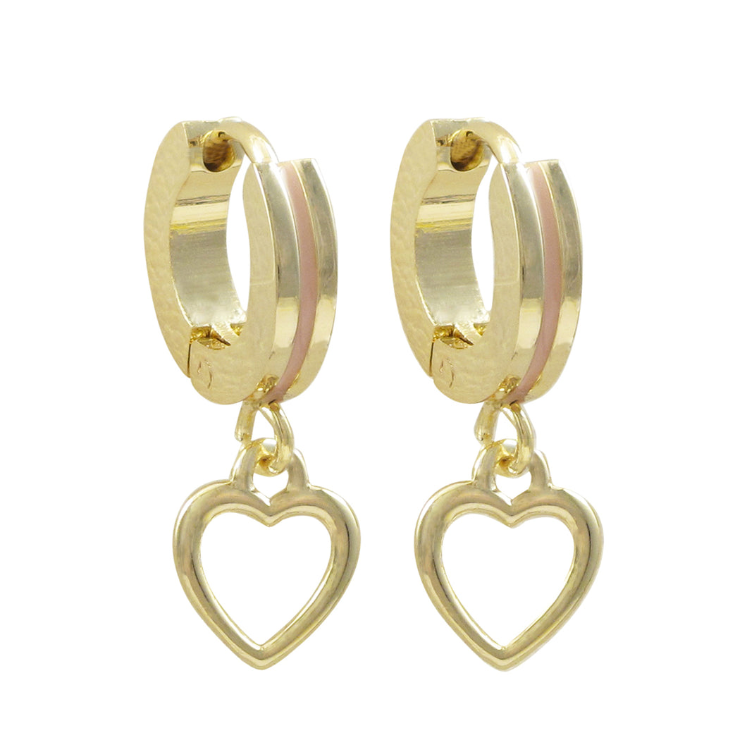 GOLD OPEN HEART, GOLD PLATED SURGICAL STEEL HUGGIE HOOP EARRING