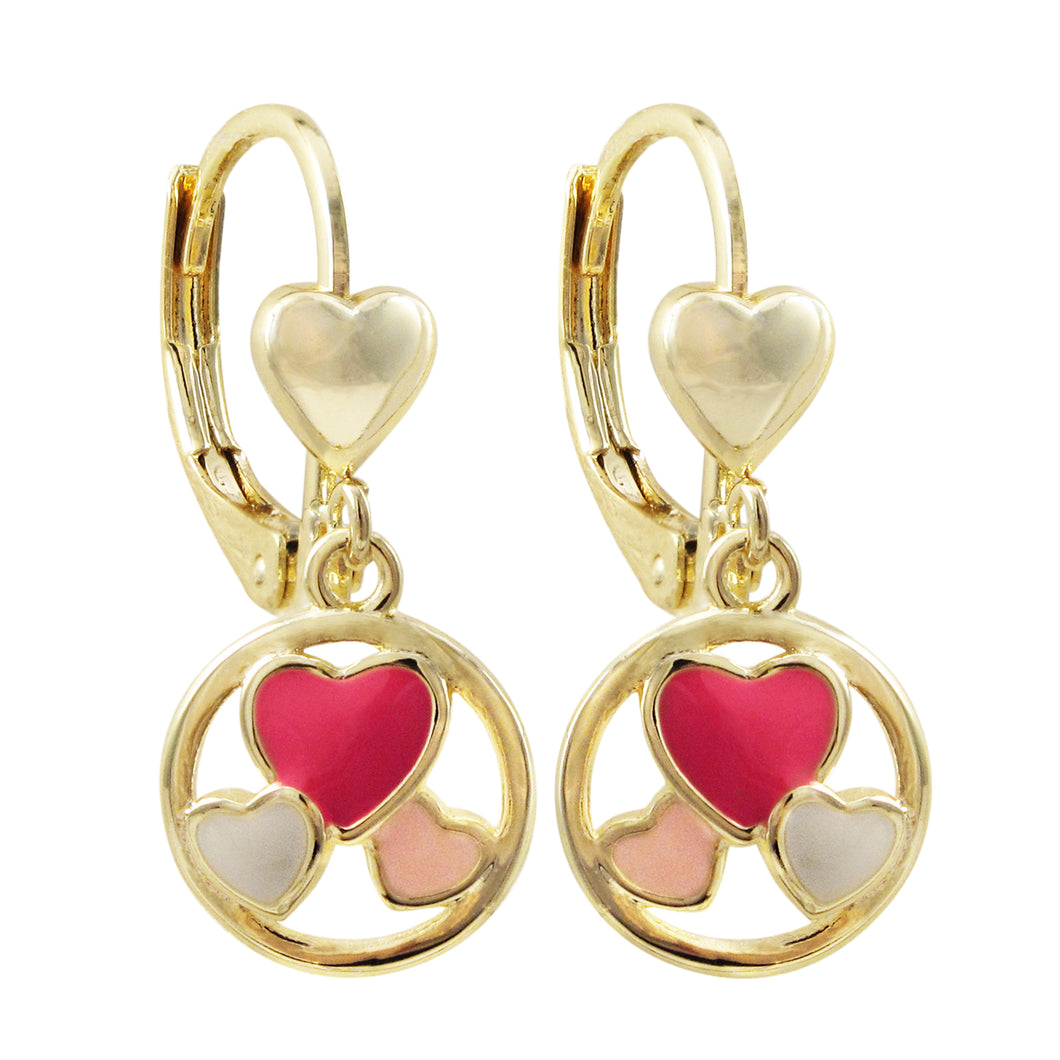 MULTI COLOUR HEARTS IN CIRCLE  LEVER BACK EARRINGS WITH HEART