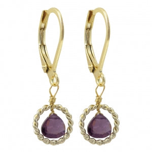 Hanging Purple Teardrops Gold Plated Earrings