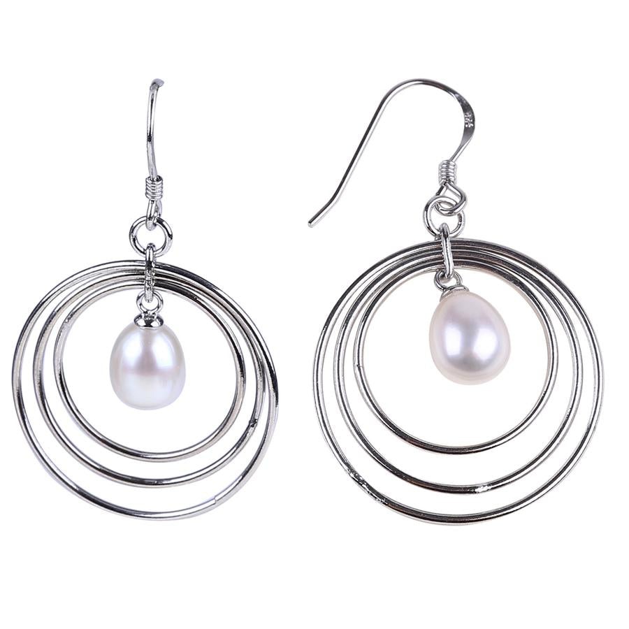 Hanging Hoop with Pearl Sterling Silver