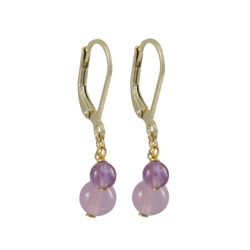 LAVENDER  BALLS ON GOLD PLATED STERLING SILVER LEVER BACK EARRINGS