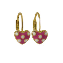 Load image into Gallery viewer, ENAMEL PURPLE HEART WITH PINK DOTS LEVER BACK EARRINGS
