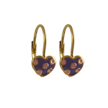 Load image into Gallery viewer, ENAMEL PURPLE HEART WITH PINK DOTS LEVER BACK EARRINGS
