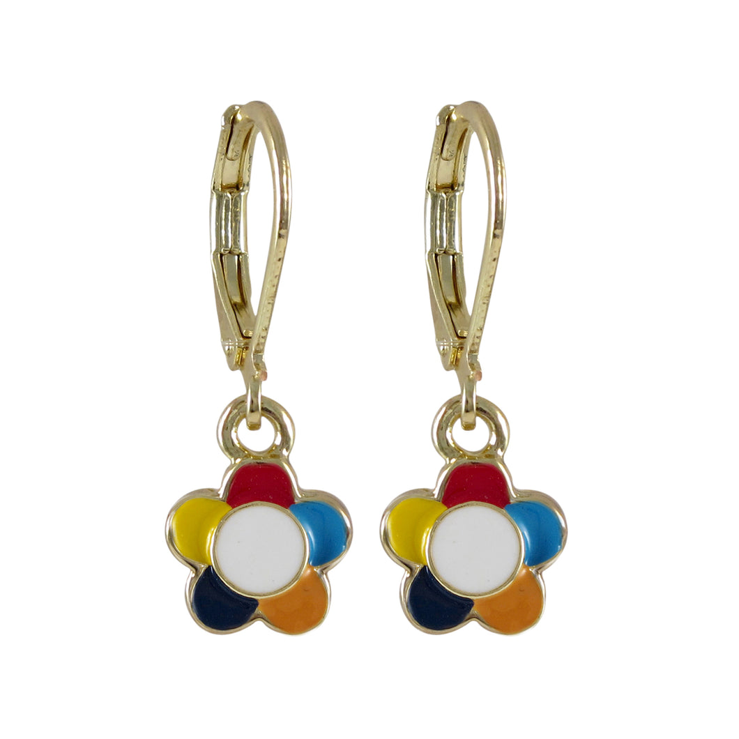 FLOWER DANGLING, ON GOLD PLATED BRASS LEVER BACK EARRINGS