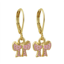Load image into Gallery viewer, PINK ENAMEL BOW LEVER BACK EARRINGS
