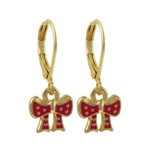 Load image into Gallery viewer, PINK ENAMEL BOW LEVER BACK EARRINGS
