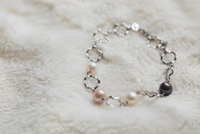 Load image into Gallery viewer, Sterling Silver Round Link Bracelet with Blue, White and Pink Pearl
