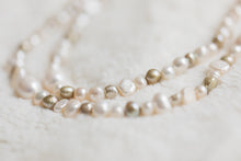 Load image into Gallery viewer, Long 72" 4-6mm Baroque White + Gold  Freshwater Pearl necklace
