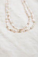 Load image into Gallery viewer, Long 72" 4-6mm Baroque White + Gold  Freshwater Pearl necklace
