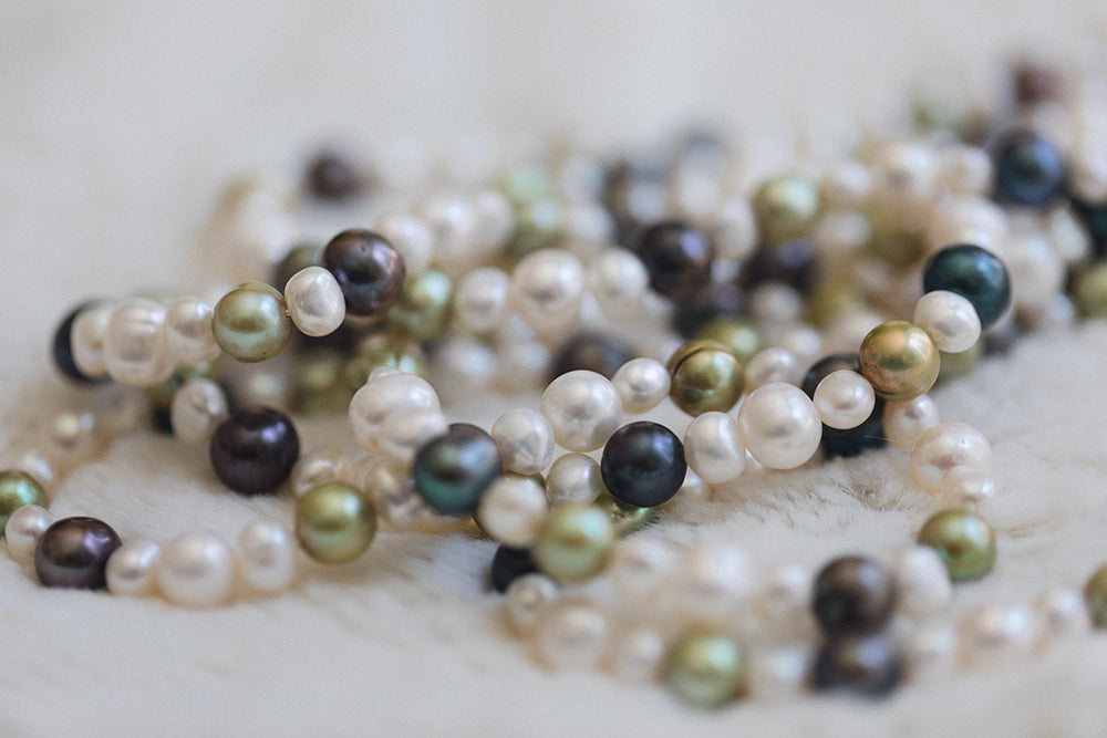 Green and White Pearl 6-9mm Pearl Freshwater Strand 72