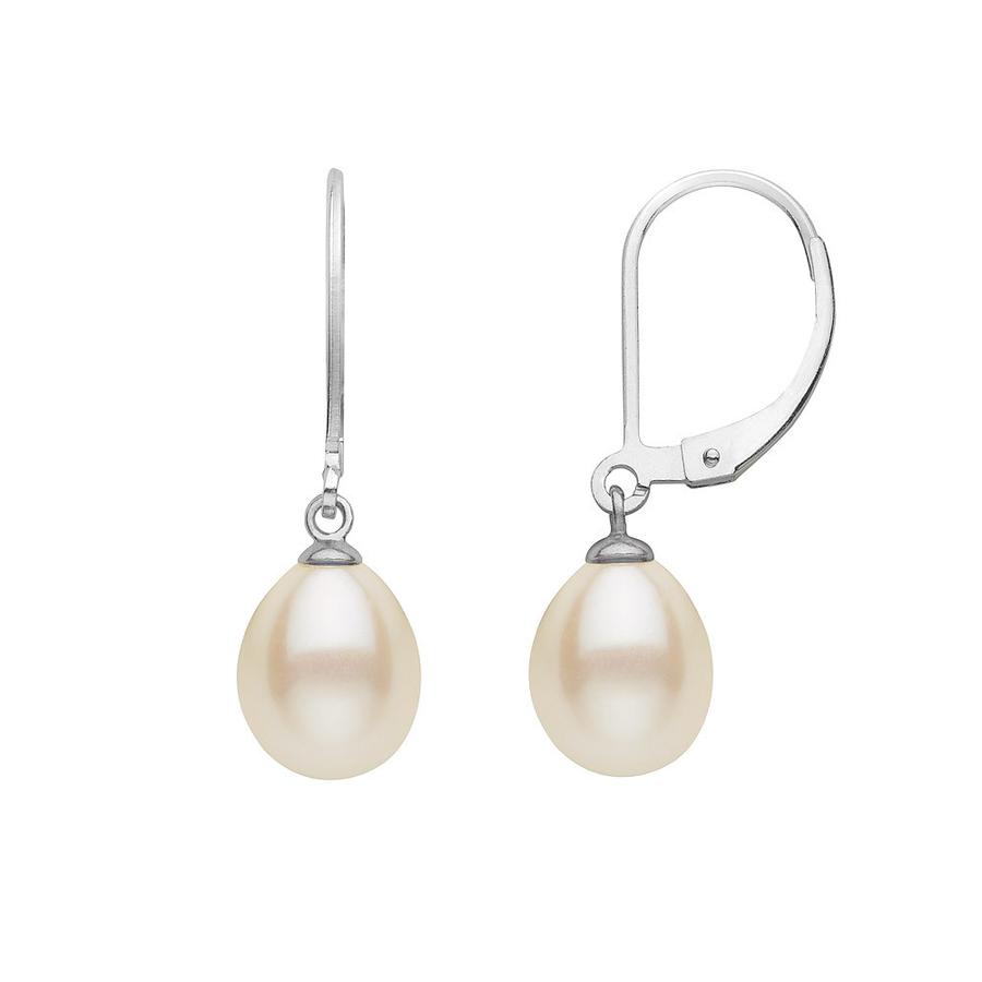 Exquisite drop shape freshwater cultured pearl earrings on sterling silver