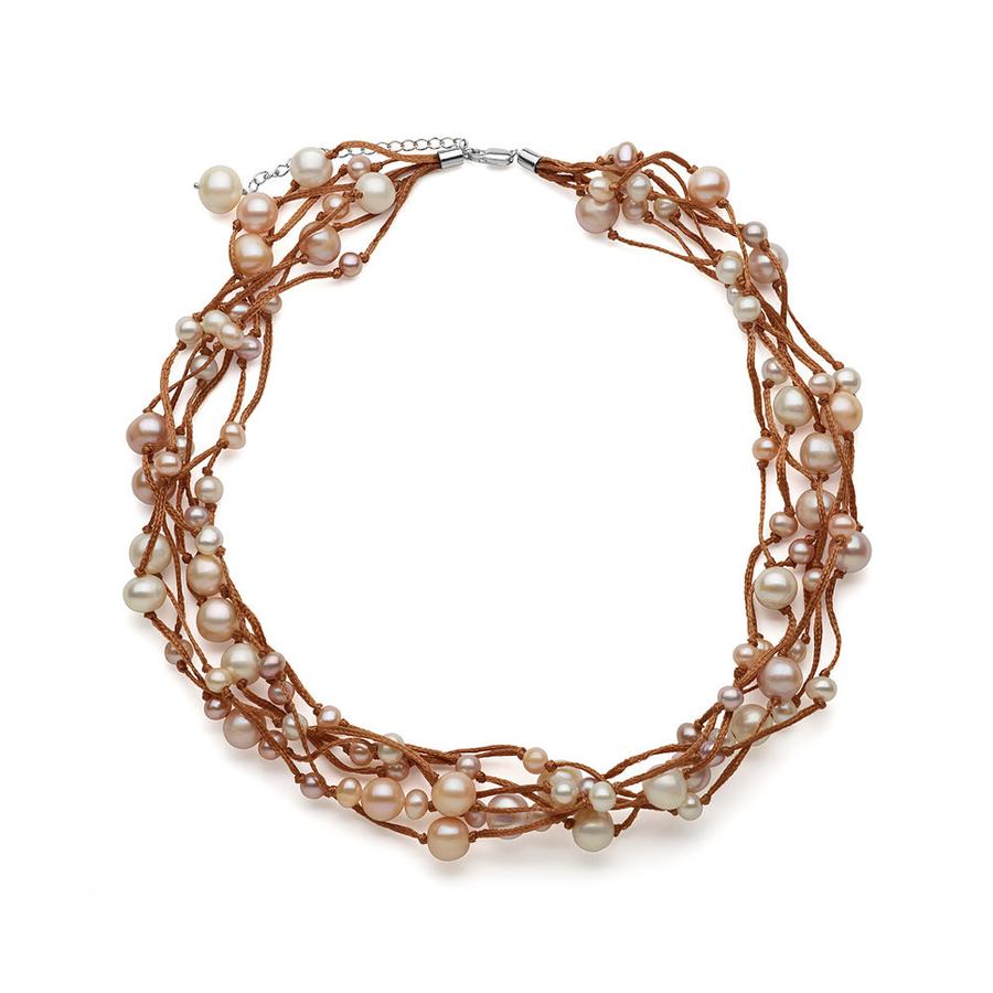 Pink Coloured Pearls on Light Brown Strand