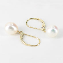 Load image into Gallery viewer, White Drop Freshwater Pearl Leverback Earrings 8-8.5mm On 10K Gold
