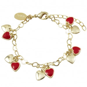 RED HEART CHARMS ON  CHAIN BRACELET