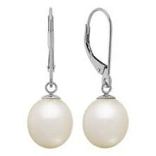 Load image into Gallery viewer, White Drop Freshwater Pearl Leverback Earrings 8-8.5mm On 10K Gold
