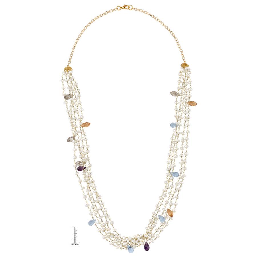 Long Pearl with Genuine Stones triple Strands
